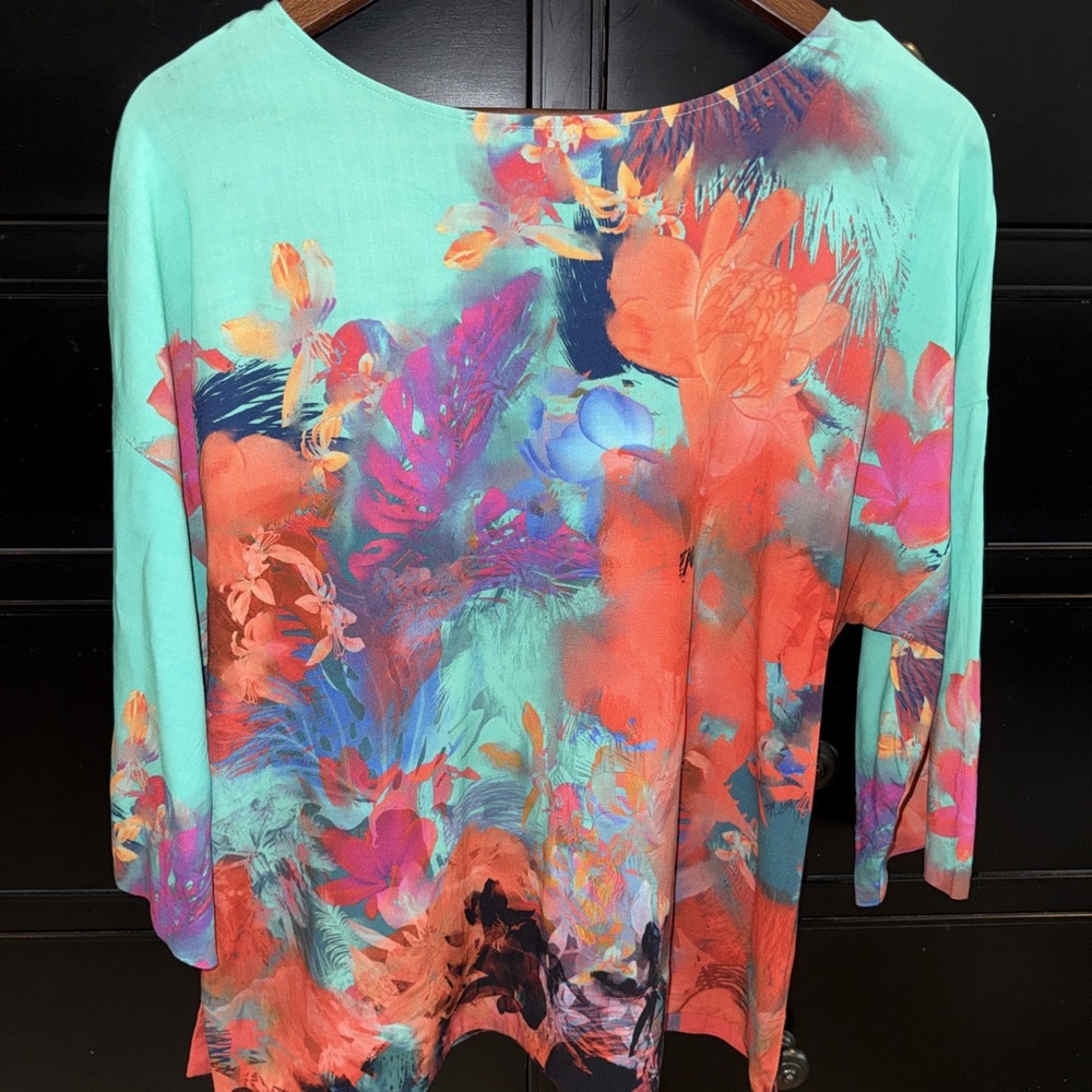 Soft Surroundings Women's S Marciana Watercolor Colorful Artsy Floral Blouse Top - Picture 4 of 5